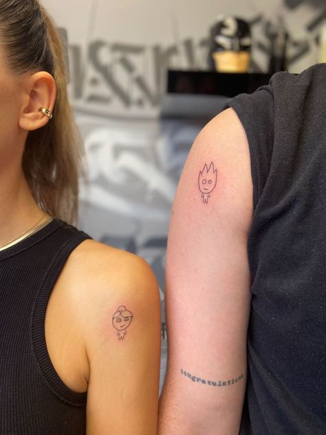 Couple Tattoo ❤️ Fire Water Matching Tattoos, Fire Couple Tattoo, Couple Minimal Tattoo, Fire Boy And Water Girl Tattoo, Boy And Girl Matching Tattoos, Matching Tattoos For Boy And Girl, Fire Matching Tattoos, Matching Tattoos Boy And Girl, Water Fire Tattoo