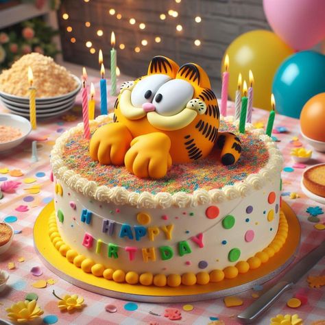 Garfield Cake Ideas, Garfield Birthday Cake, Garfield Party, Garfield Cake, Garfield Birthday, Popcorn Cake, Minecraft Birthday Cake, Movie Cakes, Creative Birthday Cakes