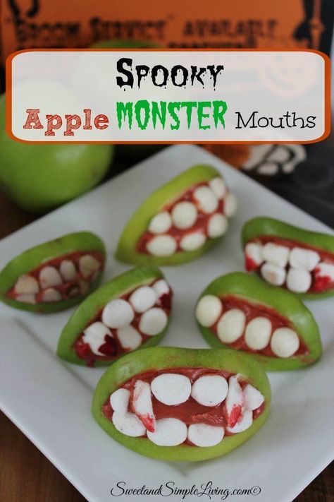 110180Spooky Apple Monster Mouths I’m starting to see all of the holiday decorations and costumes come out. As it gets closer to Halloween, Thanksgiving and Christmas I like to do special snacks or even complete meals that go with whatever holiday we are close to. These Spooky Apple Monster Mouths are the perfect little snack […] Macaroon Cookies Recipe, Homemade Macarons, Halloween Apples, Monster Mouth, Macaroon Cookies, Apple And Peanut Butter, Apple Cider Caramels, Halloween Party Snacks, Healthy Halloween