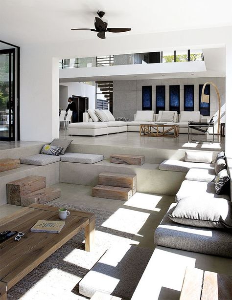 Sunken Living Room, New Interior Design, Floor To Ceiling, Floor To Ceiling Windows, White Furniture, Ceiling Windows, Design Case, Cheap Home Decor, 100m