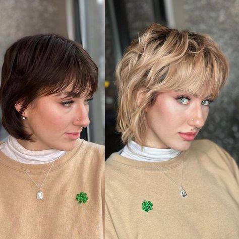 Volumized Shaggy Mullet Before and After Short Thick Wavy Hair, Shaggy Mullet, Edgy Short Haircuts, Messy Haircut, Short Shaggy Haircuts, Messy Bob Hairstyles, Short Shag Haircuts, Textured Haircut, Shaggy Short Hair