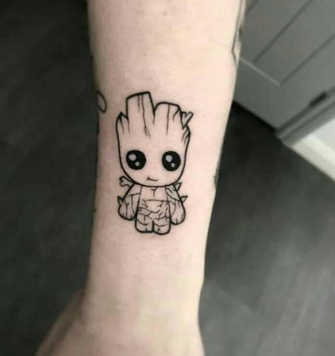 Groot Tattoo Ideas, Baby Groot Tattoo, Small Tattoos For Guys Arm, Groot Tattoo, Simple Arm Tattoos, Simple Tattoos For Guys, Saved Tattoo, Marvel Tattoos, Small Pretty Tattoos