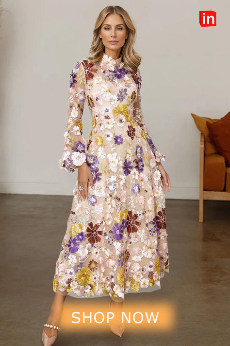 A-Line Mother of the Bride Dress Formal Wedding Guest Elegant High Neck Ankle Length Tulle Long Sleeve with Embroidery Flower 2024  #motherofthebridedress Luxury Floral Embroidery Midi Dress For Wedding Guest, Luxury Lace Work Dresses For Wedding Guest, Floral Print Long Mother Of The Bride Dresses 2022, Luxury Floral Embroidered Dress For Wedding Guest, Luxury Floral Print Gown For Wedding Guest, Daughter Of Thr Bride Dress, Floral Mother Of The Bride Dresses Bohemian, Luxury Long Sleeve Midi Dress With Floral Embroidery, Embroidery Flower Dress