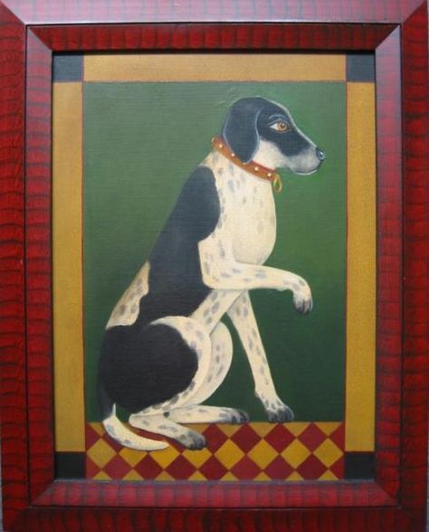 Pointer Pointing | American Folk Art Painting - Diane Ulmer Pedersen Dog Folk Art, Folk Art Painting Primitive, American Folk Art Painting, Martin Leman, Folk Art Cats Paintings, Folk Art Dogs Painting, Antique Folk Art Primitive, Warren Kimble, Painted Dogs