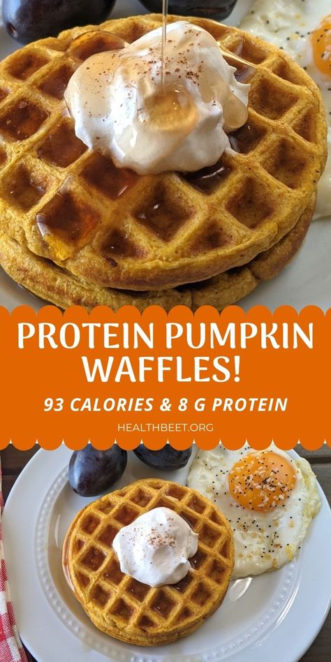 Low Calorie Waffle, Pumpkin Waffles Recipe, Low Calorie Pumpkin, Protein Ingredients, Protein Waffles, Pumpkin Waffles, Protein Powder Recipes, High Protein Breakfast, High Carb