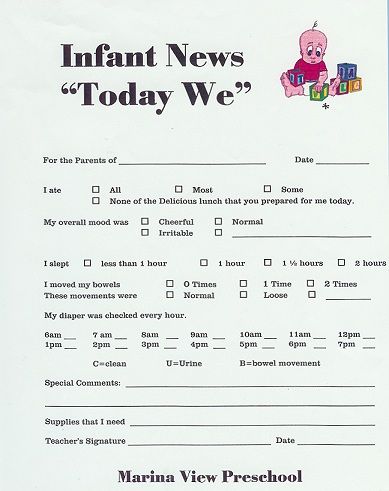 infant news "today we" Daycare Daily Report Free Printable, Infant Daily Sheets Printable Free, Home Daycare Daily Report, Daily Infant Care Sheet, Infant Daily Report Daycare, Daycare Daily Sheets, Ece Teacher, Baby Charts, Infant Daily Report