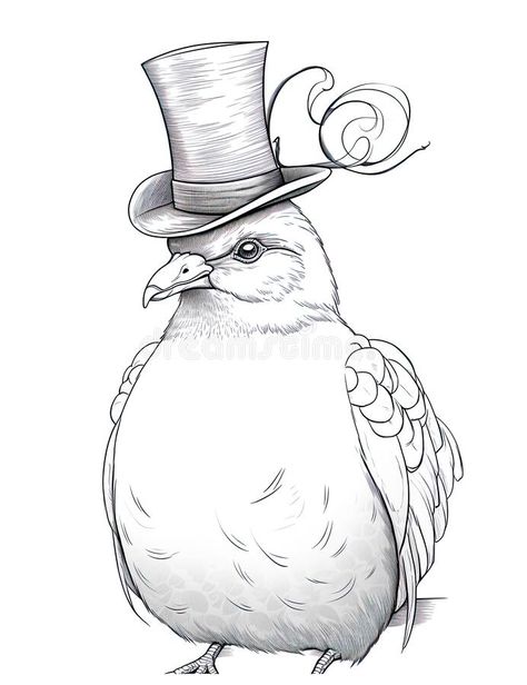 A drawing of a bird wearing a top hat. AI generative image. royalty free stock photo Animals With Hats Tattoo, Bird With Hat Drawing, Frog With Top Hat Drawing, Cat With Top Hat Drawing, Bird With Glasses Illustration, Drawing Of A Bird, Bird Drawings, A Drawing, Top Hat