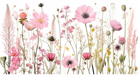 An artwork of wildflowers in the colours of pink, create a wild and beautiful backdrop Wild Flower Backdrop, Wildflower Background, Baby Pink Flowers, Pink Wild Flowers, Wedding Background Wallpaper, Pink Wildflowers, Cherry Blossom Wall Art, Pink Flowers Background, Pink And White Background