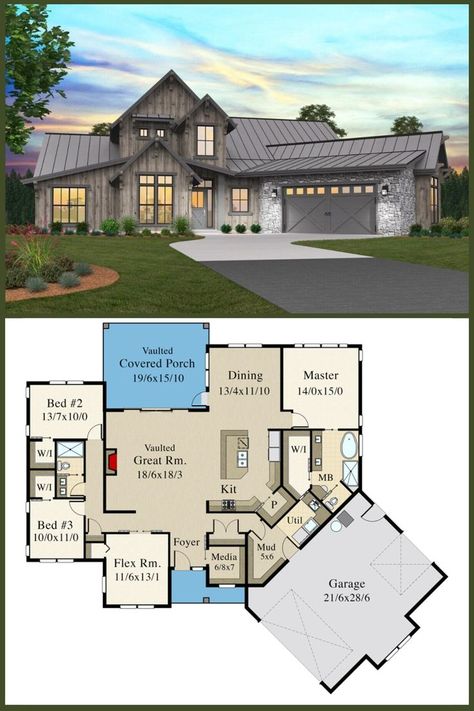 Smart House Plans, Room Floor Plan, Rustic Modern Farmhouse, Farmhouse Floor Plans, Modern Farmhouse Living, Office Playroom, 4 Bedroom House Plans, Flex Room, Contemporary Farmhouse