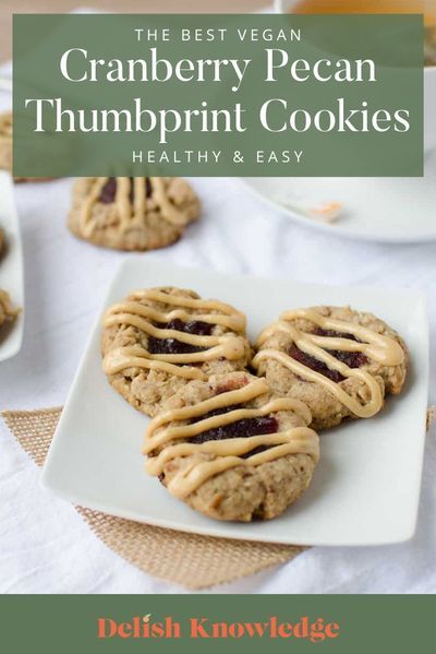 Pecan Thumbprint Cookies, Vegan Thumbprint Cookies, Peanut Butter Drizzle, Thanksgiving Vegan, Cookie Recipes From Scratch, Healthy Dessert Recipes Easy, Cranberry Jam, Vegan Party Food, Vegan Holiday Recipes