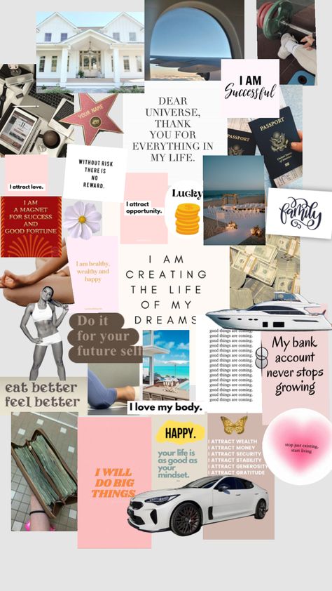 Vision Board Vision Board Themes Color Schemes, Monthly Vision Board Ideas, Student Vision Board Collage, Vision Board Titles, Categories For Vision Board, Screensaver Vision Board Template, Vision Board Assignment, Vision Board Manifestation Collage, Morning Gratitude Affirmation