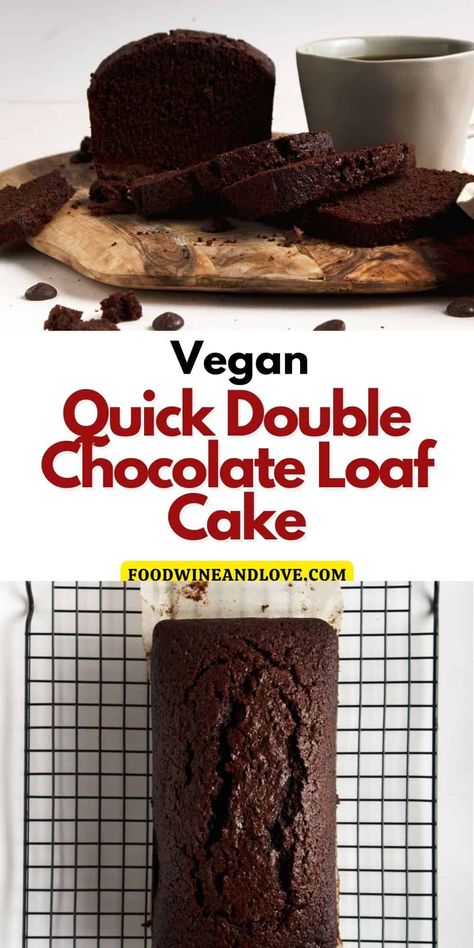 Quick Double Chocolate Loaf Cake, a tasty and easy dessert or snack recipe made with unsweetened cocoa and chocolate chips. Vegan friendly. Double Chocolate Loaf, Double Chocolate Loaf Cake, Chocolate Loaf, Chocolate Loaf Cake, Chocolate Bread, Loaf Cake, Dessert Bread, Vegan Dessert Recipes, Easy Dessert