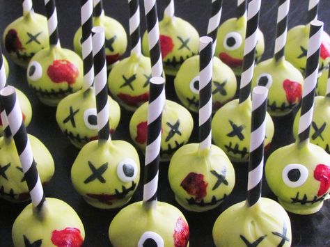 Zombie Cake Pops by www.allthatfrost.com Zombie Cake Pops, Zombie Cake, Lollipop Tree, Pop Cans, Custom Cakes, Cake Pops, Lollipop, Zombie, Cupcake