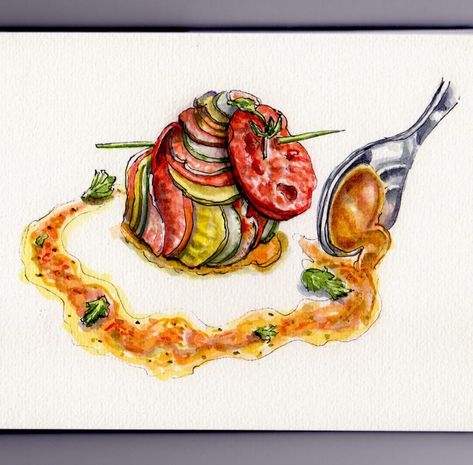 Remy’s Ratatouille Ratatouille Food Drawing, Ratatouille Drawing, Ratatouille Art, Ratatouille Recept, Ratatouille Dish, Ratatouille Disney, Illustrated Recipes, Disney Doodles, Ratatouille Recipe