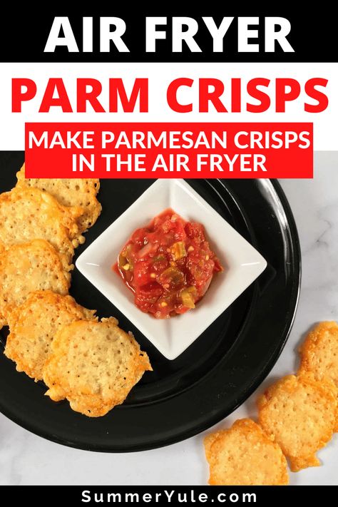 Learn how to make air fryer Parmesan crisps! These keto Parmesan crisps are an easy one ingredient recipe. Aside from being nearly carb-free, these high protein chips are delicious and inexpensive to make. You’ll love how this Parmesan cheese crisps recipe has crispy edges and a (very slightly) softer center. They're a super low carb snack or appetizer, and a healthy alternative to potato chips. Air Fryer Keto Snacks Easy, Low Carb Chips Air Fryer, Provolone Cheese Crisps, Cottage Cheese Crisps Air Fryer, Cheese Crisps Recipe, Cottage Cheese Chips Air Fryer, Protein Chips Recipe, Parm Crisps, Parmesan Crisps Recipe