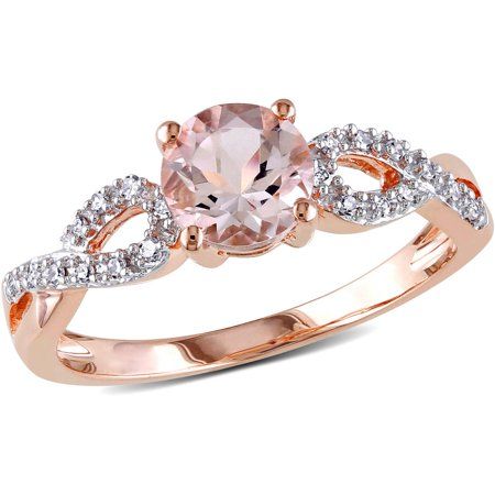 Tangelo 4/5 Carat T.G.W. Morganite and Diamond-Accent 10kt Rose Gold Infinity Engagement Ring Tops Diamond, Infinity Engagement Ring, Engagement Rings Twisted, Earrings Luxury, Ring Cushion, Rose Gold Morganite, Morganite Diamond, Rings Vintage, Gold Bracelets