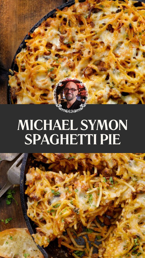 Michael Symon Spaghetti Pie Spaghetti Pie With Ricotta, Spaghetti Pie Recipe, Spaghetti Pie Recipes, Spaghetti Pie, Michael Symon, Cheese Spaghetti, Ricotta Pasta, Meat Sauce, Fresh Mozzarella