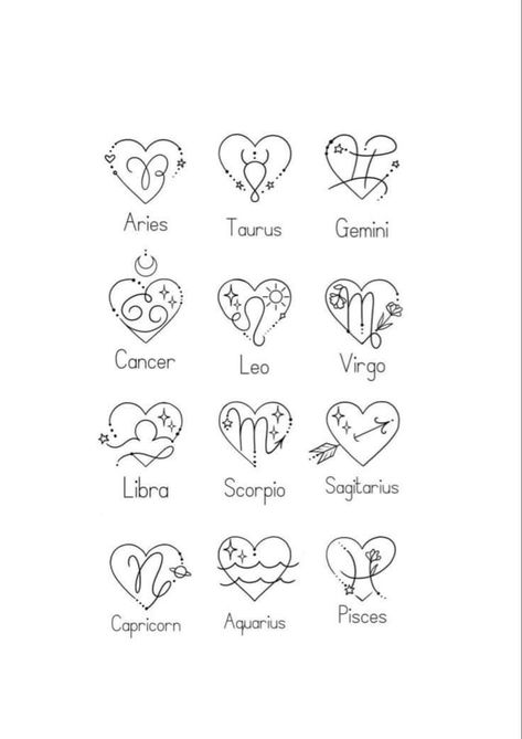 Birth Sign Tattoos, Couples Zodiac Tattoos, Cute Simple Tattoos, Horoscope Tattoos, Tato Henna, Virgo Tattoo, Planet Tattoos, Aries Tattoo, Leo Tattoos