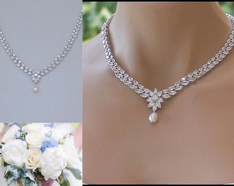 Dress Necklines, Bridal Jewelry Necklace, Bridal Earrings Chandelier, Wedding Necklace Set, Strapless Dresses, Bridal Accessory, Pearl Drop Necklace, Bridal Diamond Jewellery, Base Design