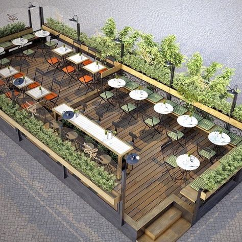 Cafe Seating Ideas, Kopi Shop, Outside Restaurant, Outdoor Restaurant Patio, Rooftop Restaurant Design, Vintage Concept, Cafe Exterior, Cafe Vintage, Restaurant Plan