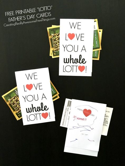 Free printable Farther's Day cards paired with lottery tickets! I love you a whole lotto! Free Fathers Day Cards, Lottery Ticket Gift, Father's Day Cards, Mason Jar Crafts Diy, Lottery Tickets, Staff Appreciation, Mason Jar Diy, Wedding Invitations Diy, Mason Jar Crafts