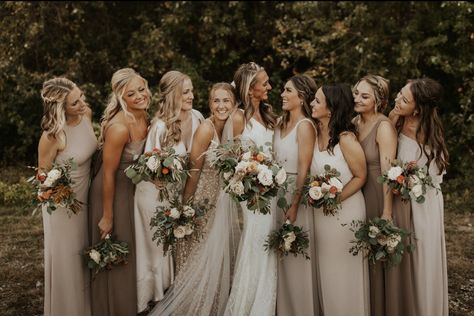 Gold And Tan Bridesmaid Dresses, Tanbridesmaid Dresses, Tan Neutral Wedding Colors, Beige Taupe Wedding, Brown Tan Beige Wedding, Earth Tone Wedding Bridesmaid Dresses, Neutral Wedding Colors Bridesmaid Dress, Taupe Mismatched Bridesmaids, Gold Tan Bridesmaid Dresses