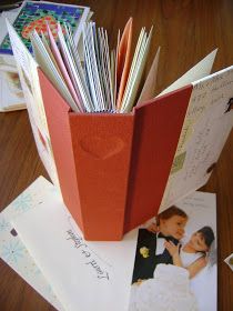 Could do this with my favourite cards :-) Card Keepsake Book, Wedding Card Book, Wedding Card Keepsake, Wedding Cards Keepsake, Wedding Card Craft, Greeting Card Book, Card Scrapbook, Keepsake Books, Card Book