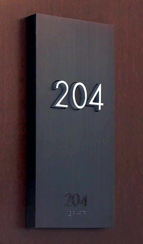 The Montana Residence, Signage hotel room number by Gatemark Design Ada Signage, Hotel Signage, Room Signage, Door Signage, Wayfinding Signs, Wayfinding Design, Hotel Door, Exterior Signage, Interior Signs