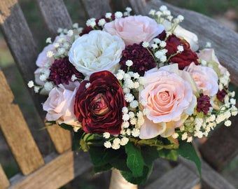 Silk Flower Bridal Bouquet, Quinceañera Ideas, Wedding Flowers Hydrangea, Vintage Bouquet Wedding, Burgundy Bouquet, Silk Bouquet, Wedding Bouquets Pink, Boho Bouquet, Silk Flowers Wedding