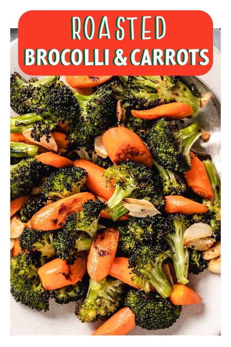 Roasted broccoli and carrots is a one pan side dish that's simple to make and results in tender, delicious vegetables. This recipe only requires a few ingredients, and it's perfect for busy weeknights. All you need is fresh broccoli, carrots. garlic, olive oil, salt and pepper. This side dish is full of vitamins and loaded with fiber 😋 Broccoli And Carrots Side Dishes, Broccoli And Carrot Recipes, Roasted Broccoli And Carrots, Roast Frozen Broccoli, Broccoli And Carrots, Gluten Free Vegetables, Pan Recipe, Healthy Side Dish, Healthiest Seafood