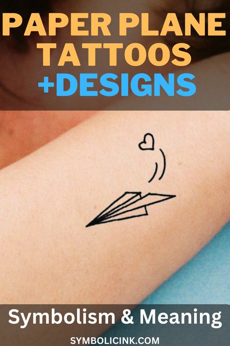 Paper Plane Tattoo Meaning & Symbolism Paper Plane Tattoos, Paper Plane Tattoo Meaning, Paper Airplane Tattoo Meaning, Pilot Tattoo Aviation, Aeroplane Tattoo Small, Bridge Tattoo Simple, Propeller Tattoo, Paper Airplane Tattoo, Paper Airplane Tattoos