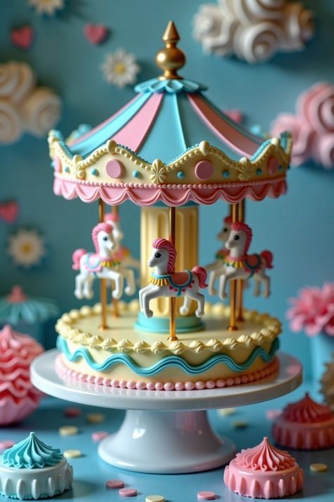 Stunning Cake Decorating Ideas: Pastel Carousel Cake for Baby Showers  Birthday Parties Pastel Carousel, Carousel Cake, Cake For Baby, Cake Decoration Ideas, Cake Decorating Ideas, Baby Cake, Baby Shower Cakes, Cake Decoration, Carousel