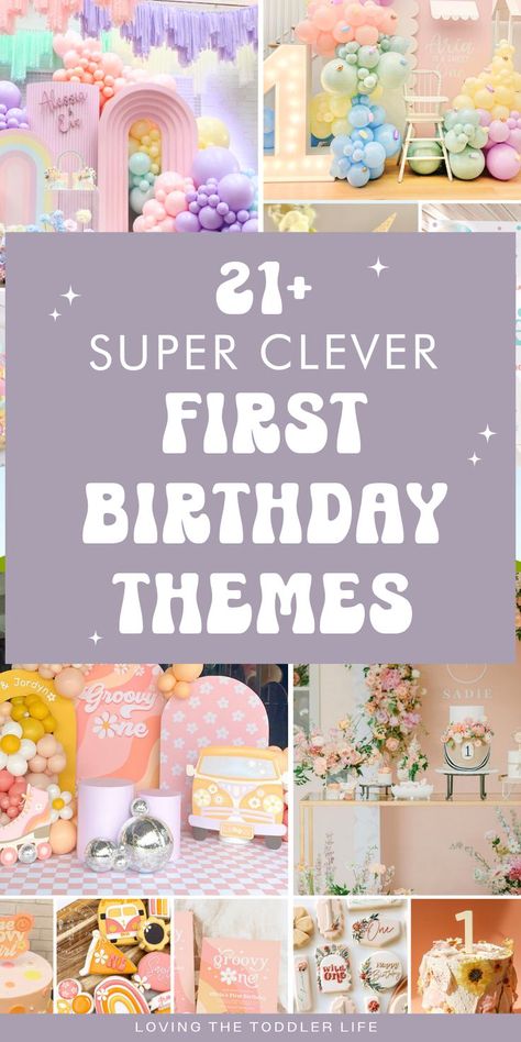 Planning your baby girl's 1st birthday and on the hunt for cute baby first birthday themes? I'm a professional parties writer and *these* are my fav 1st birthday themes girl edition in 2025 - including tons of super cute tips and 1 year birthday party ideas! Celebrating first birthdays is something so precious - and I truly hope these first birthday party themes inspire you! (Pin to your 1st birthday girl party ideas board!) 1 Year Party Theme, Cute One Year Old Birthday Themes, Clever 1st Birthday Themes, 1st Birthday Board Ideas, Spring Birthday Theme Ideas, Baby Girl Theme Birthday Party, 1 Year Birthday Party Ideas Butterfly, Tea Party 1st Birthday Party Girl, One Year Old Party Themes Girl