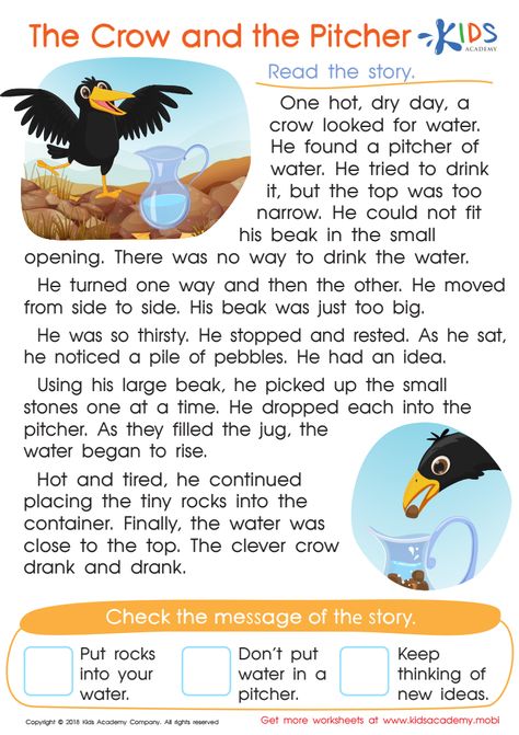 Aesop Fables Short Stories, Short Fable Stories, Fable Story Worksheet, Pictionary For Kids, The Crow And The Pitcher, Short Fables, Fables Activities, Short Stories In English, Aesop Fables