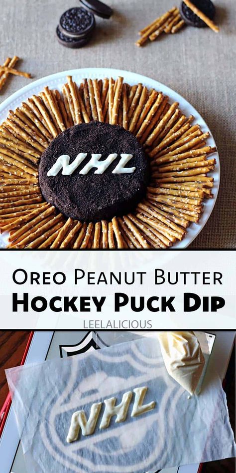 Oreo Peanut Butter Dip - Hockey Food Recipe » LeelaLicious Hockey Snacks, Hockey Food, Tournament Food, Oreo Peanut Butter, School Birthday Treats, Party Side Dishes, Peanut Butter Dip, Hockey Party, Hockey Tournaments