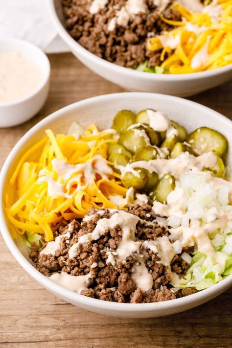 Big Mac Keto, Big Mac Salad Recipe, Keto Big Mac Salad, Big Mac In A Bowl, Keto Big Mac, Homemade Big Mac Sauce, Mac Salad Recipe, Low Carb Ketchup, Homemade Big Mac