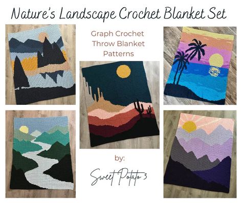 Tropical Sunset Crochet Blanket Pattern, throw blanket, graph crochet, gift for beach lover, palm tree blanket, landscape afghan, nature image 5 Sky Blanket, Change Colors In Crochet, Purple Mountain Majesty, Throw Blanket Pattern, Crochet Unique, Pattern Throw Blanket, Graph Crochet, Half Double Crochet Stitch, Crochet Blanket Pattern