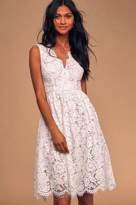 Maternity Wedding Dresses for Expecting Brides White Lace Midi Dress, Midi Skater Dress, Lulus Dresses, Floral Lace Tops, Casual Wedding Dress, Midi Ruffle Dress, Romantic Dress, Lace Midi, Lulu Dresses