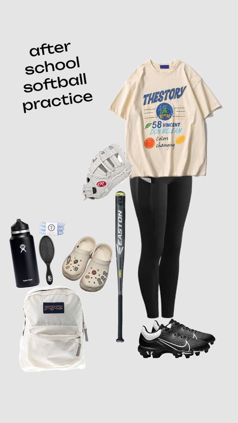 Softball Offseason Workouts, Outfits For Softball Practice, Softball Tryouts Outfit, What To Wear To Softball Practice, Softball Bag Essentials, Softball Outfits For Practice, Travel Softball Must Haves, Softball Practice Outfits, Softball Essentials