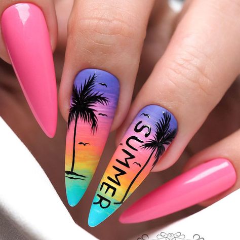 30 Ombre Nail Designs For 2023 - Nail Designs Journal Clear Glitter Nails, Girls Nail Designs, Pink Summer Nails, Beach Nail Designs, Tropical Nails, Sns Nails, Ombre Nail, Nail It, Dope Nail Designs