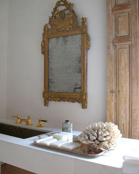 Floating Marble Vanity, Gold Ornate Mirror, French Vanity, Designer Room, Room Images, Budget Decor, Ivy House, Bathroom Red, Gorgeous Bathroom