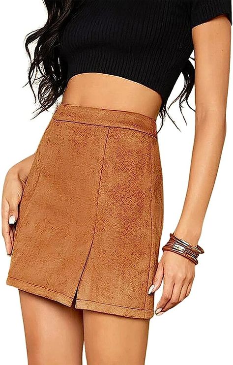 This skirt comes in 16 colors and ranges from size S-XL. It's made with 95% Polyester and 5% Spandex. It's lightweight and comfortable. It has no lining. #ad Comfy Skirt, Body Skirt, Faux Suede Skirt, Velvet Mini Skirt, A Line Shorts, Half Skirt, A Line Mini Skirt, Costume Intero, Suede Skirt