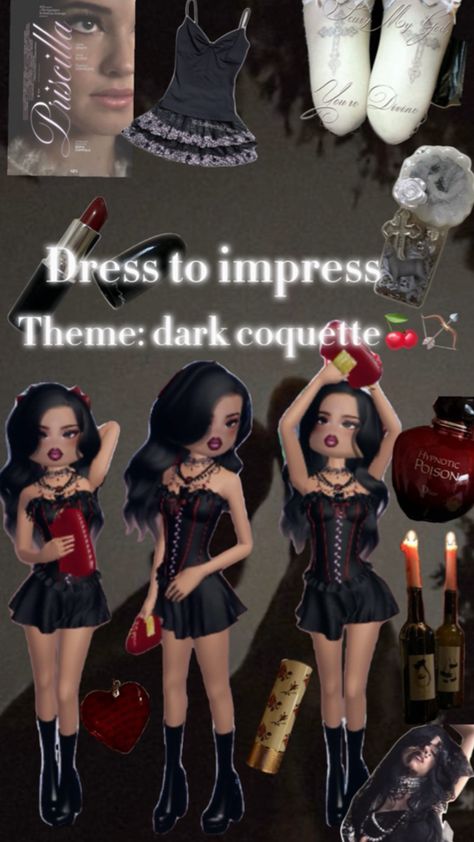 Dress to impress theme✨💋 Theme Dark, Coquette Dress, Dark Coquette, Dress To Impress, Dior, Dress Outfits, Outfit Inspo