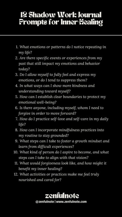 Shadow work involves exploring and integrating the hidden or suppressed aspects of yourself for inner healing and personal growth. Shadow work is a continuous process, and it's okay to take it gradually. Approach these questions with curiosity and a willingness to explore the depths of your inner self. Shadow Work Journal Prompts, Work Journal Prompts, Shadow Work Journal, Work Journal, Inner Self, Inner Healing, Shadow Work, It's Okay, Journal Prompts