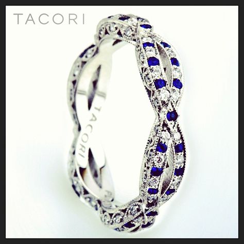 Tacori Ribbon HT2528B with alternating diamonds and sapphires (SO 123647) Sapphire Ring Vintage, Diamond And Sapphire Ring, Sapphire Band, Infinity Ring, Anniversary Jewelry, Ruby Jewelry, Eternity Ring Diamond, Bling Rings, Sapphire Jewelry