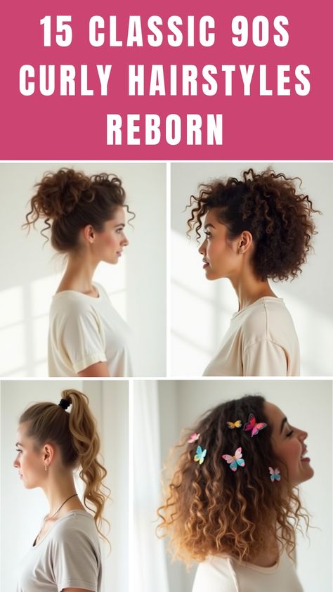 15 Classic 90s Curly Hairstyles Reborn 90s Curly Hairstyles, 2000s Hairstyles, Lazy Girl Hairstyles, Grey Bob Hairstyles, Crimping Iron, 90’s Hairstyles, Belle Hairstyle, Side Pony, Two Buns