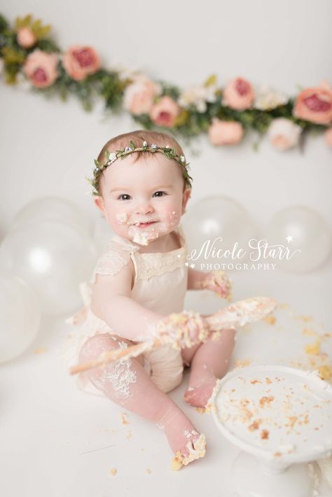 Lena's Simple Peony Cake Smash — Saratoga Springs & Boston Baby Photographer, Nicole Starr Photography Cake Smash Inspiration, Peony Cake, Cake Smash Theme, Baby Cake Smash, Smash Cake Girl, 1st Birthday Photoshoot, First Birthday Pictures, 1st Birthday Cake Smash