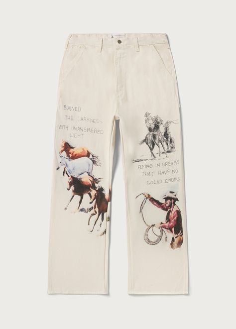 Fort Courage Painter Pants | Canvas | A Fantasy | One Of These Days Mens Custom Jeans, Embroidered Pants Men, Men 2024 Fashion, Patch Work Pants, Street Wear Pants, Painting Pants, Streetwear Graphics, Fashion Design Men, Painted Pants