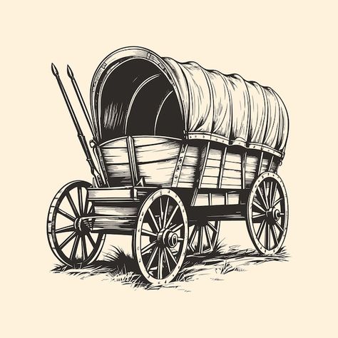 Covered Wagon Tattoo, Wagon Drawing, Wagon Illustration, Covered Wagons, Not Musik, Rdr 2, Doodle Style, Covered Wagon, Senior Fitness