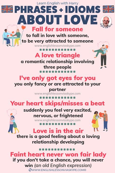 Idioms About Love, English Infographic, Polite English, Study English Grammar, American Idioms, English Advanced, School Vocabulary, Study English Language, Advanced English Vocabulary